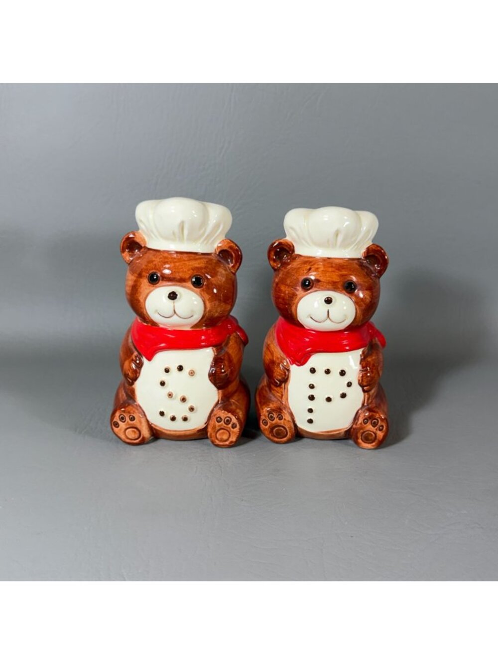 MCM B&D Japan Teddy Bear Chef Salt and Pepper Shaker Set 1980s Kitchen Kitsch - Picture 2 of 8